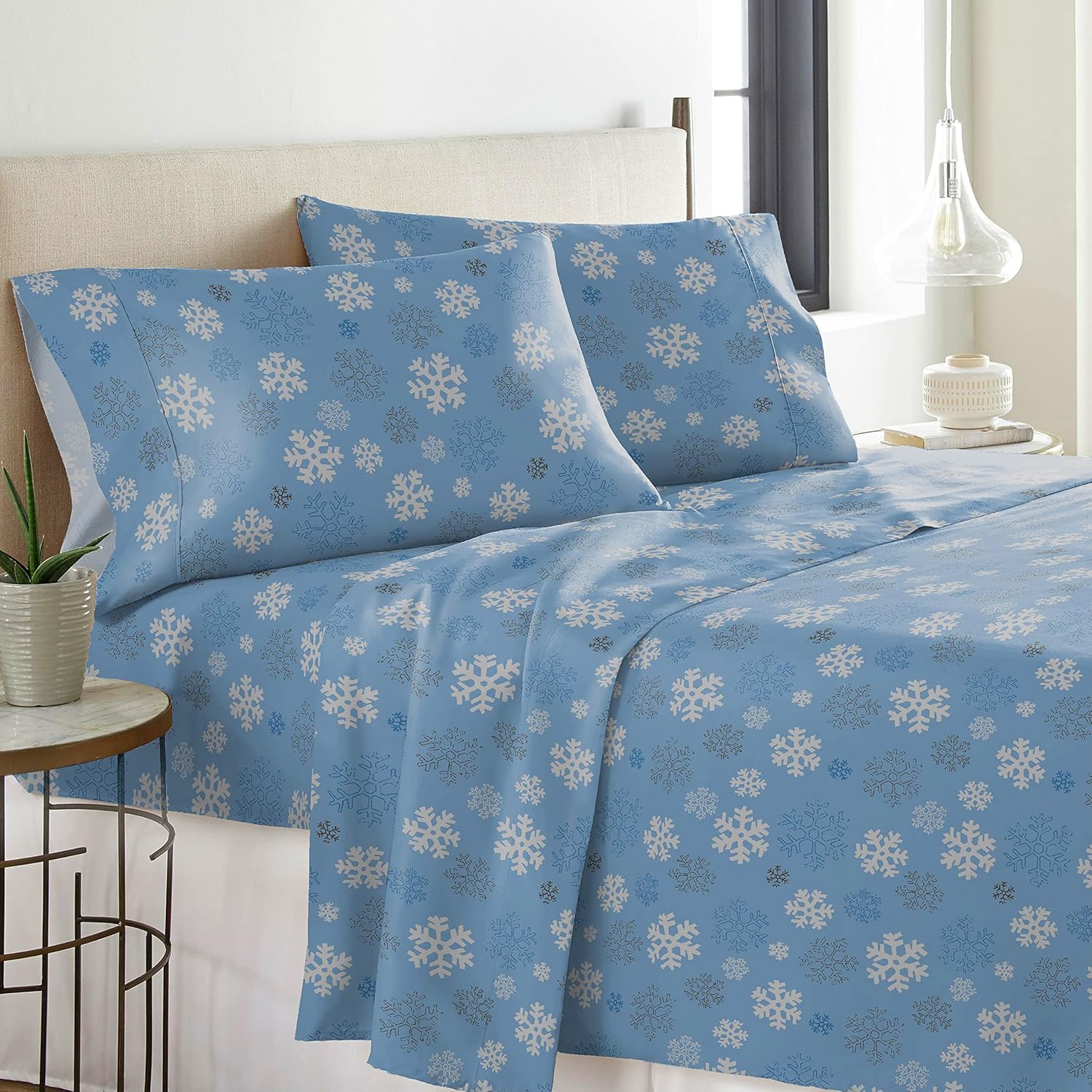 Pointehaven Heavy Weight Flannel Sheet Set Twin XL Snow Flakes Cozy