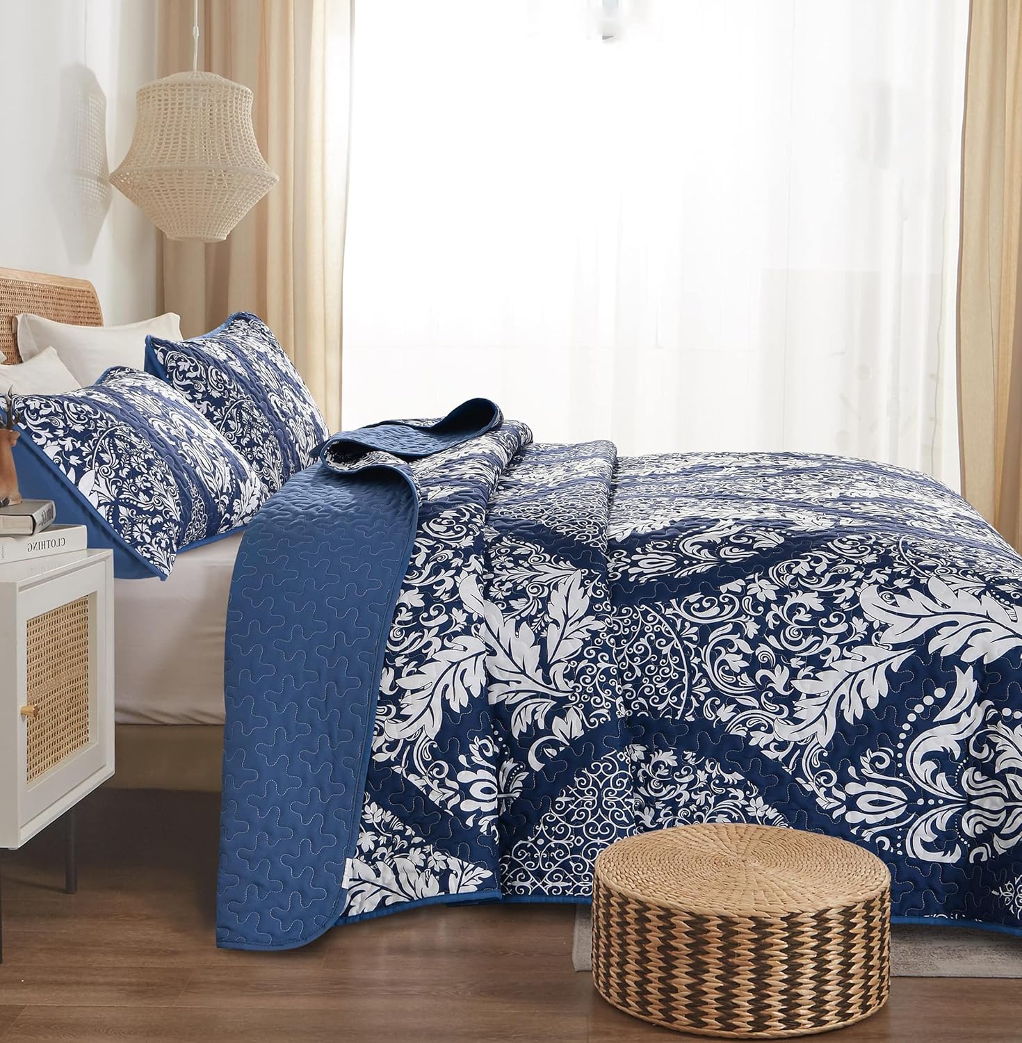 DJY Navy Quilt Set King Size 3 Piece