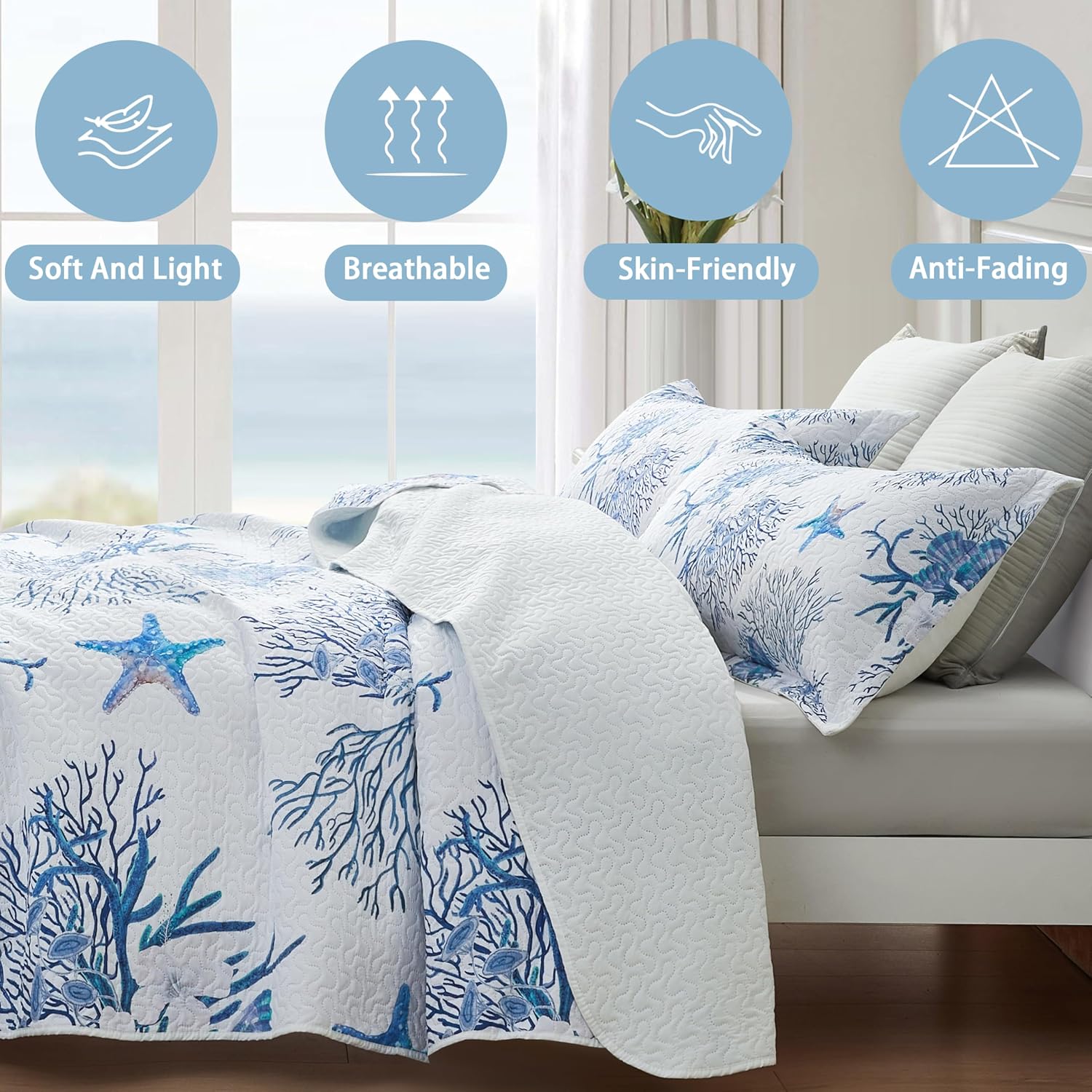 Weesire Coastal King Quilt Set with 2 Shams