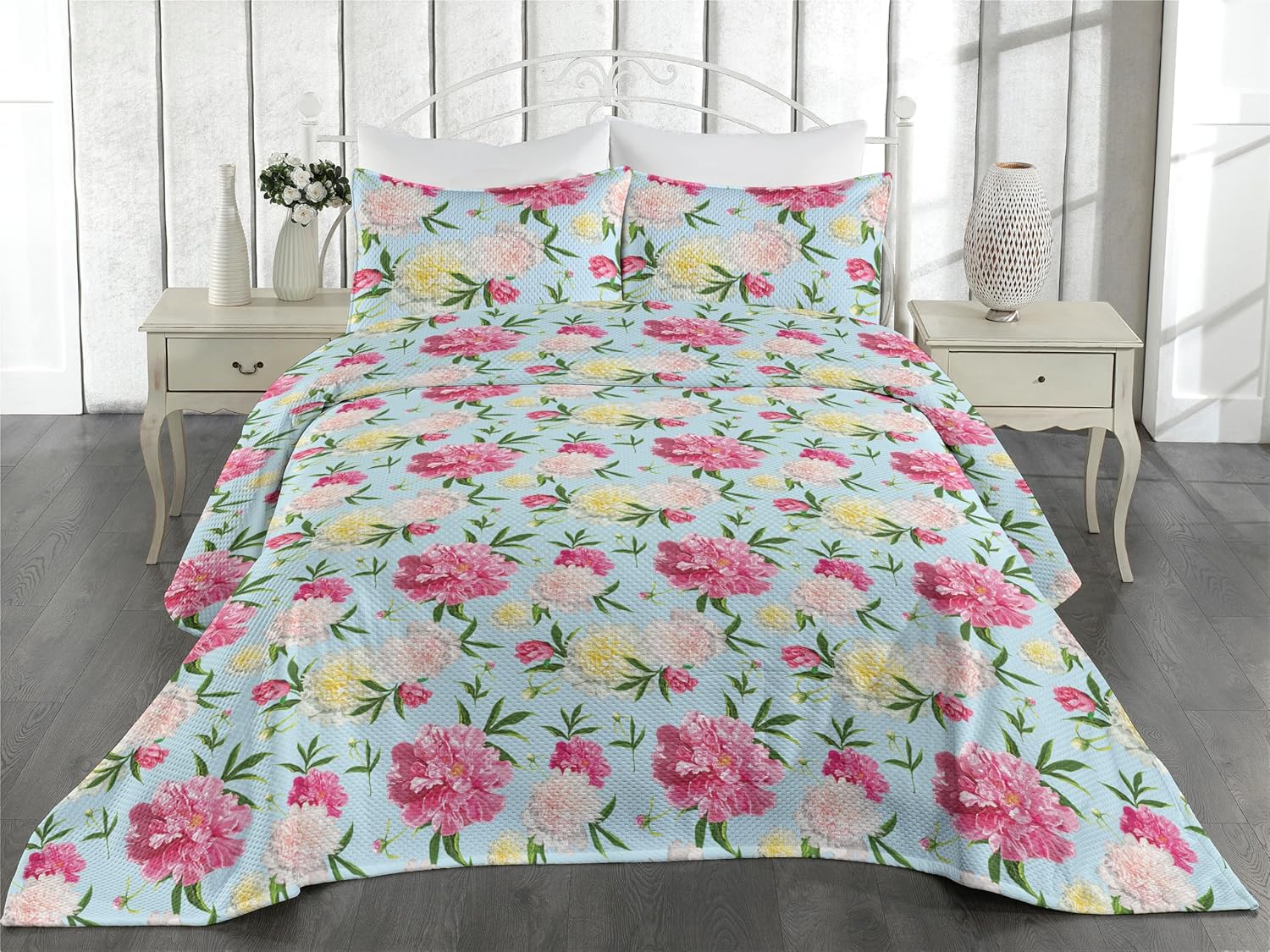 Ambesonne Floral Bedspread Set Queen Size