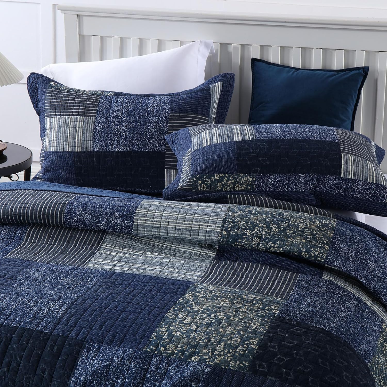 mixinni Navy Blue Quilt Set Queen Size 3-Piece