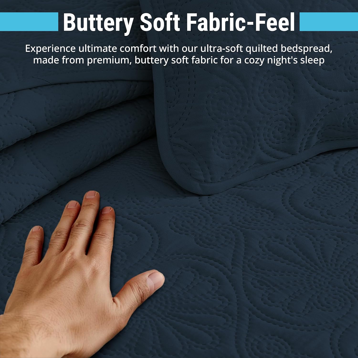 HLCME Benji - 3 Piece Queen Quilt Set Navy Blue