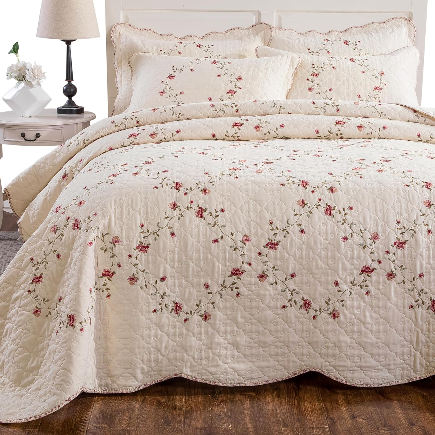 ROOMLIFE Floral Leaves 3D Embroidery Quilt Set 3 PCS