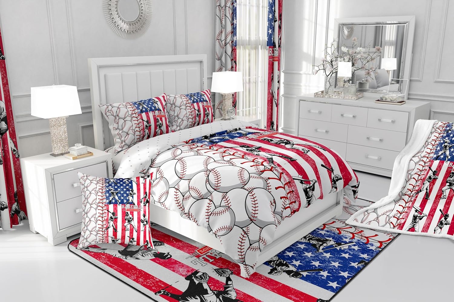 Red Blue Stars and Stripes Duvet Cover Set for Boys