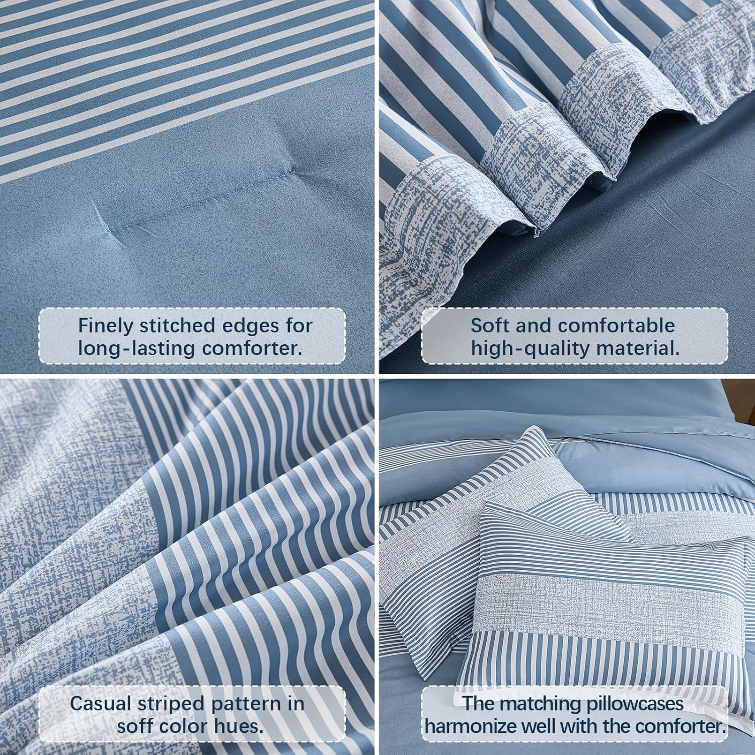 Blue Comforter Set Queen Size Boho Striped Kids Bedding