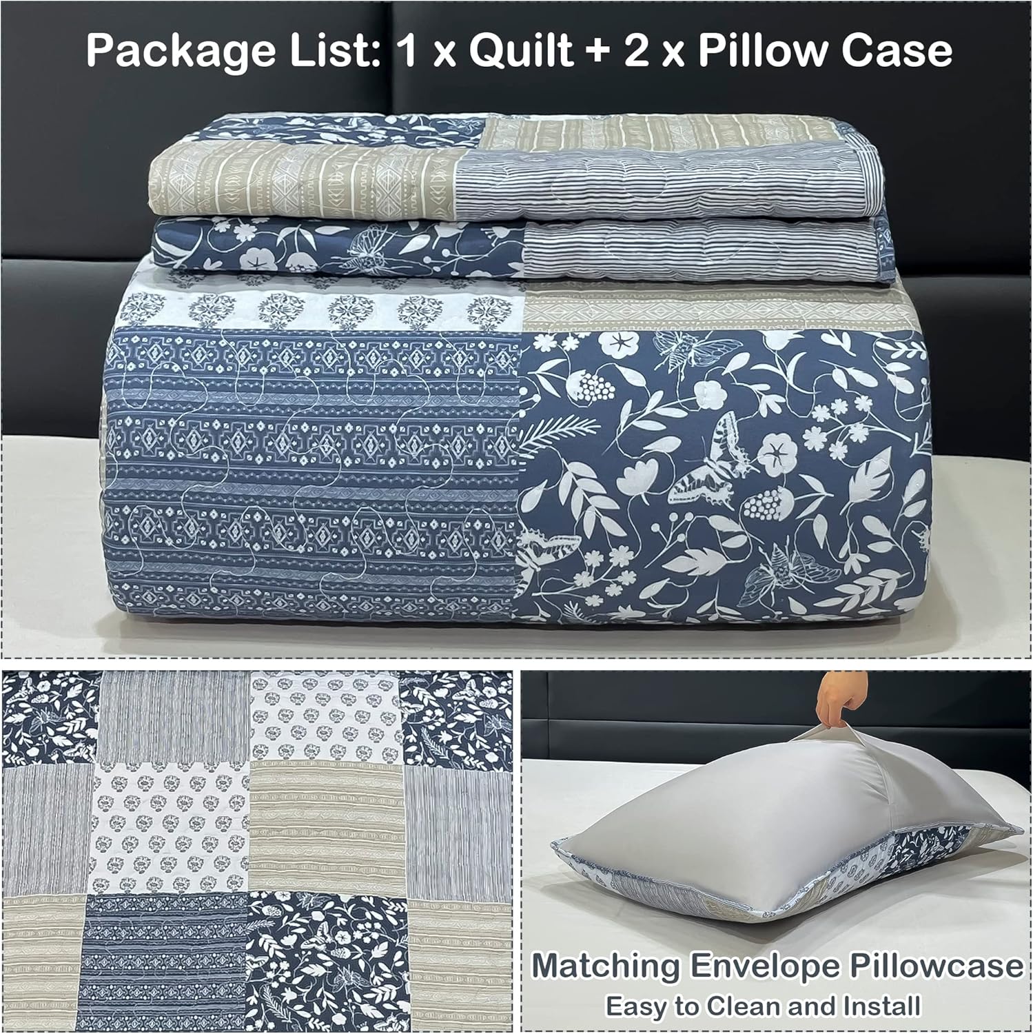VIVILINEN Alaska King Quilt Set 3-Piece Reversible