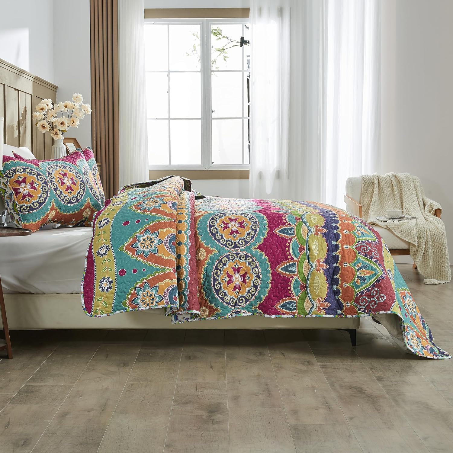 Vibrant Boho Reversible King Size Quilt Set