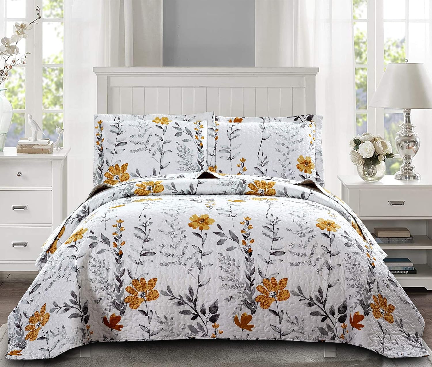 ARL HOME Floral Quilt Bedspread Set Queen Size
