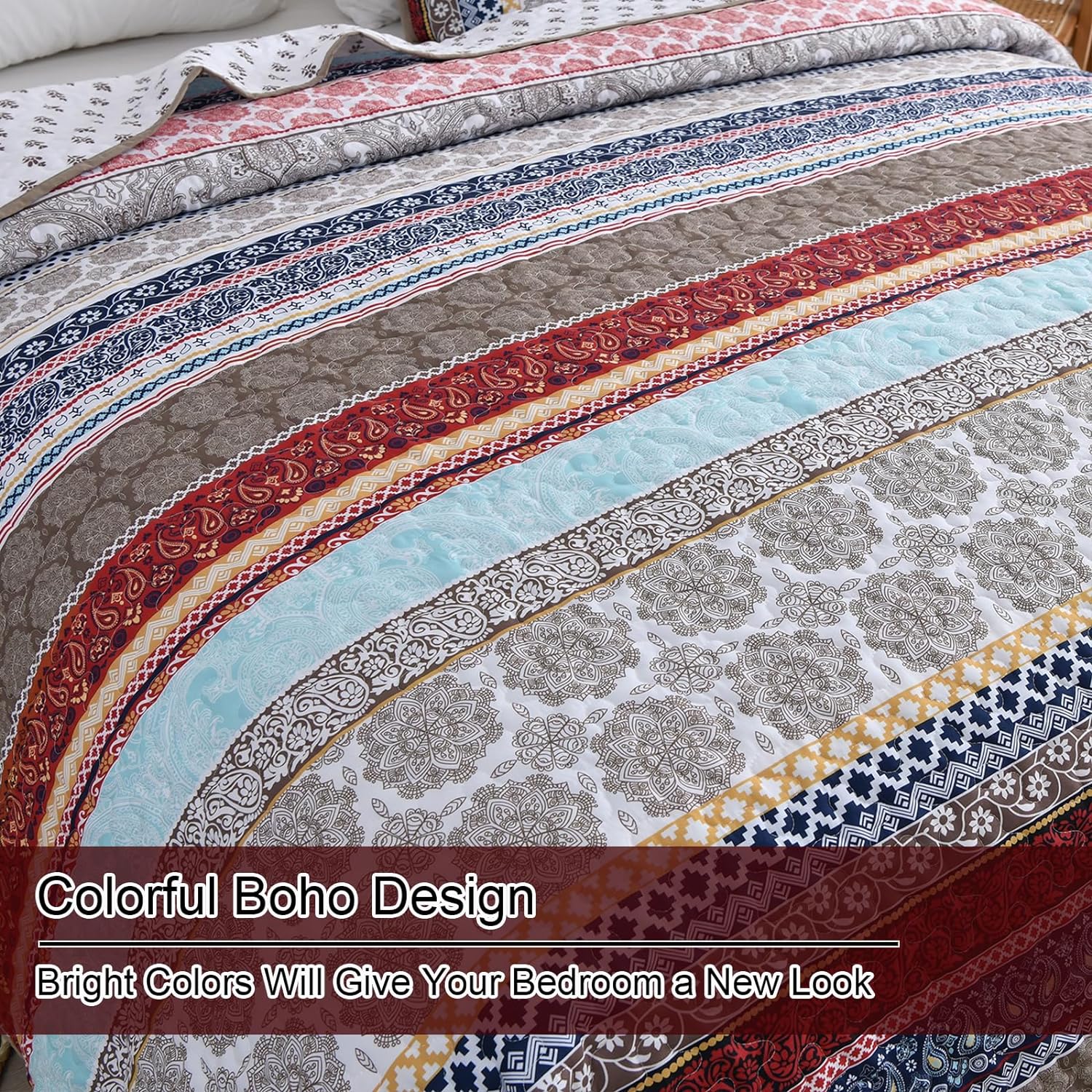 WONGS BEDDING Boho Queen Quilt Set 3 Piece