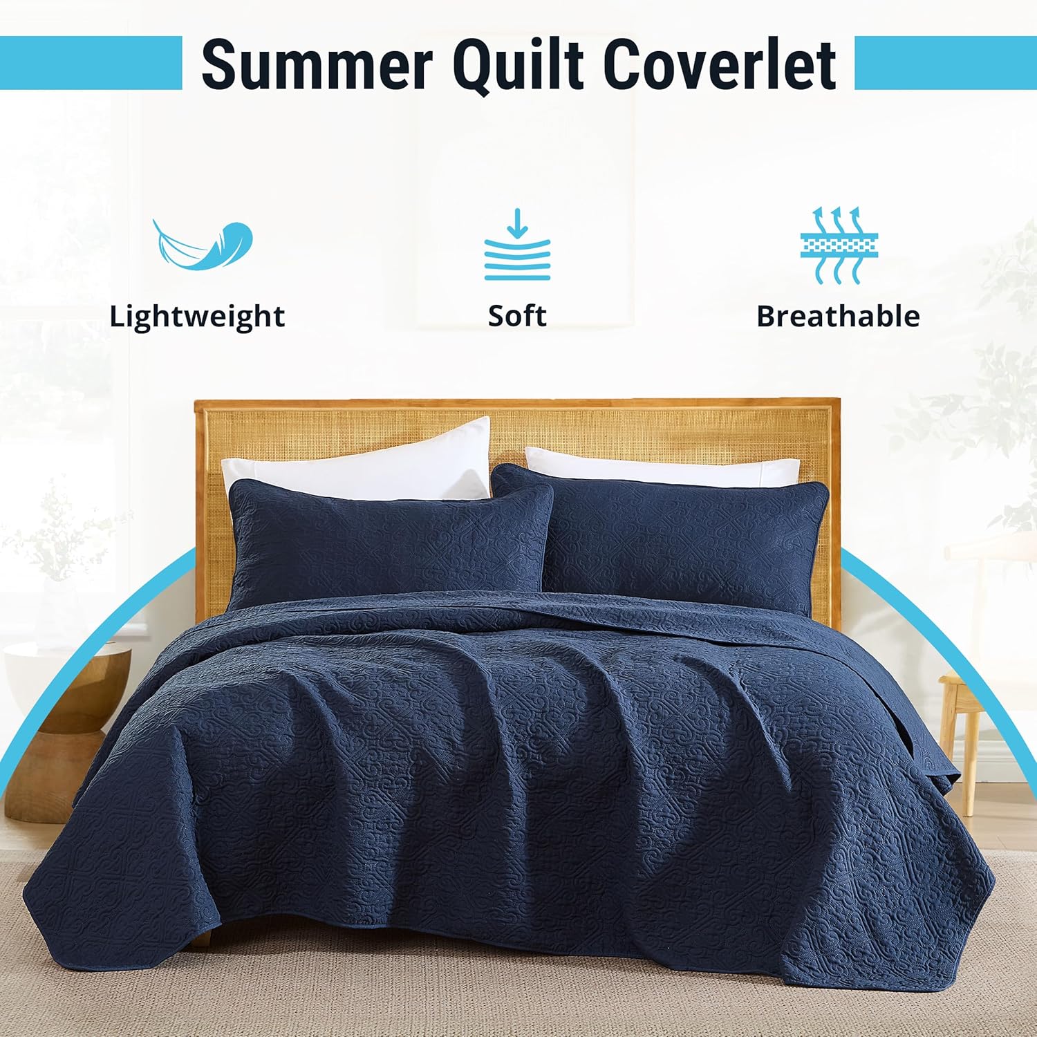 HLCME Lorenzo 3 Piece Quilt Set Navy Blue