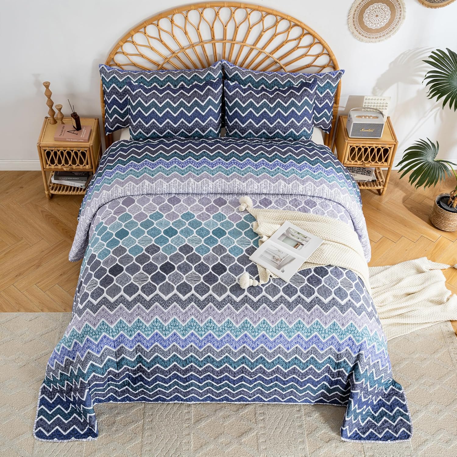 LIRISDOM Bohemian Quilt Set Queen 3 Piece Paisley Bedspread Set