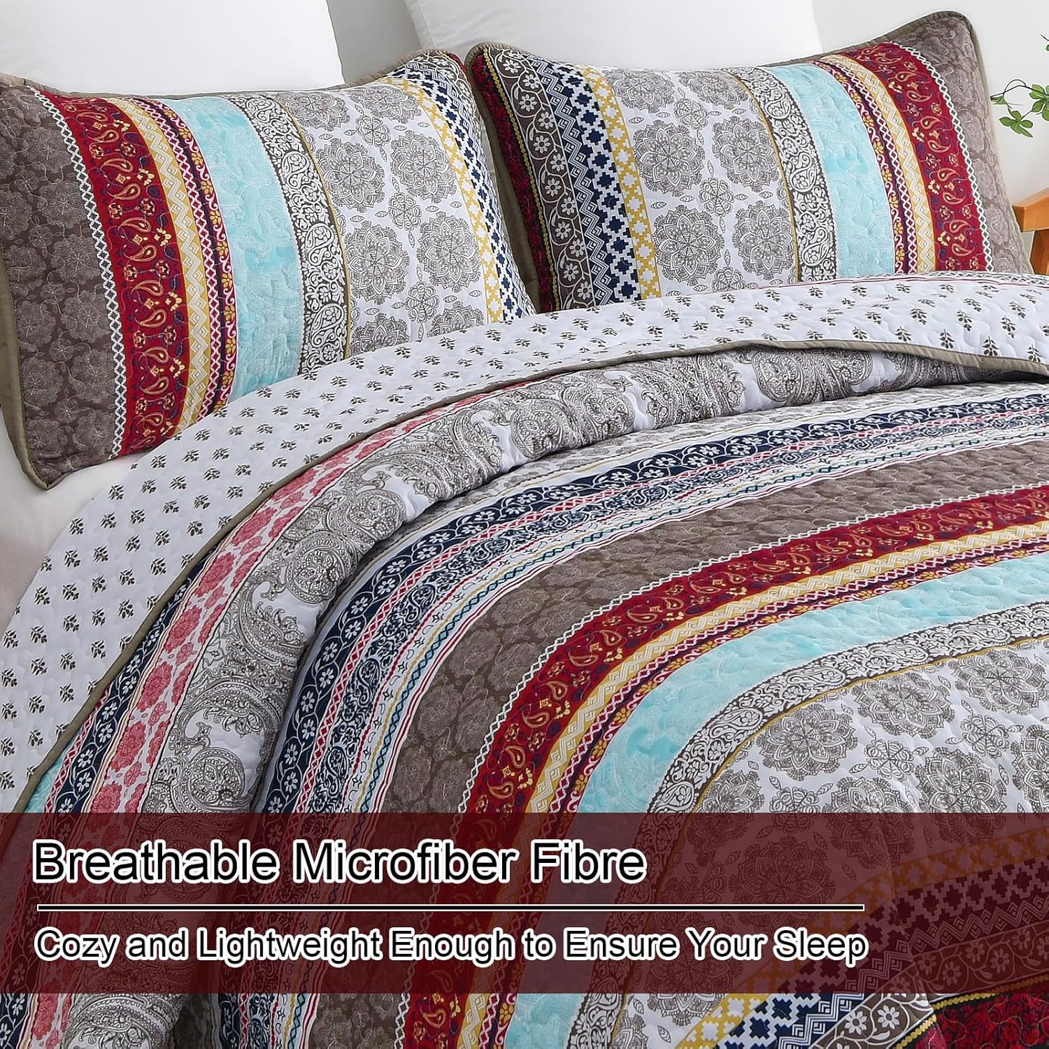 WONGS BEDDING Boho Queen Quilt Set 3 Piece