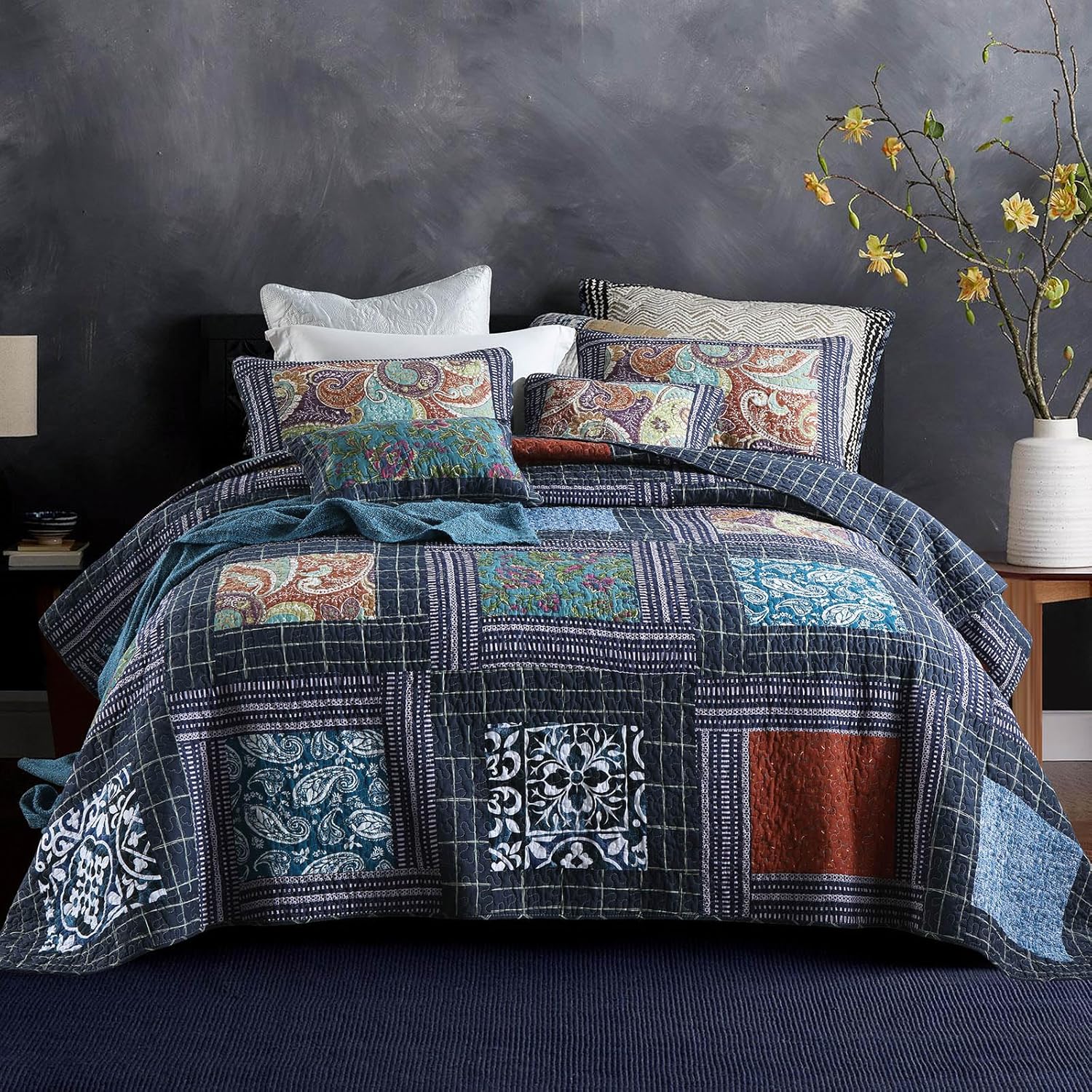 mixinni Cotton Floral Reversible Quilt Set King Size