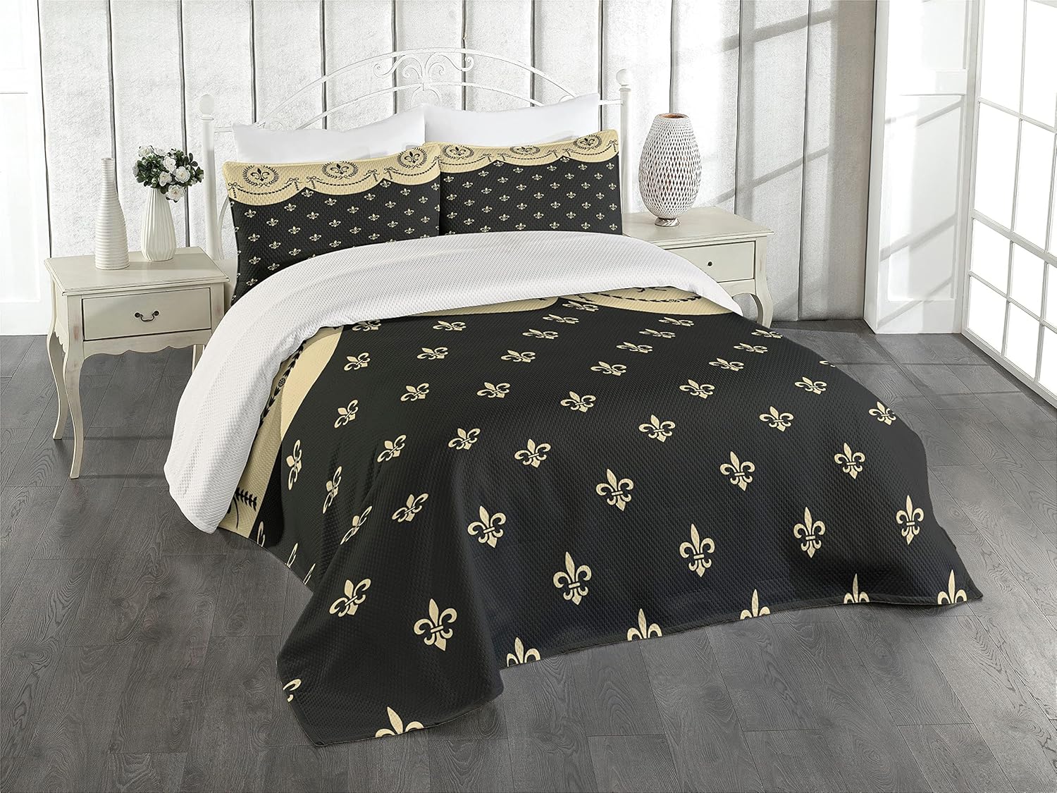 Lunarable French Coverlet Set King Size Black Yellow
