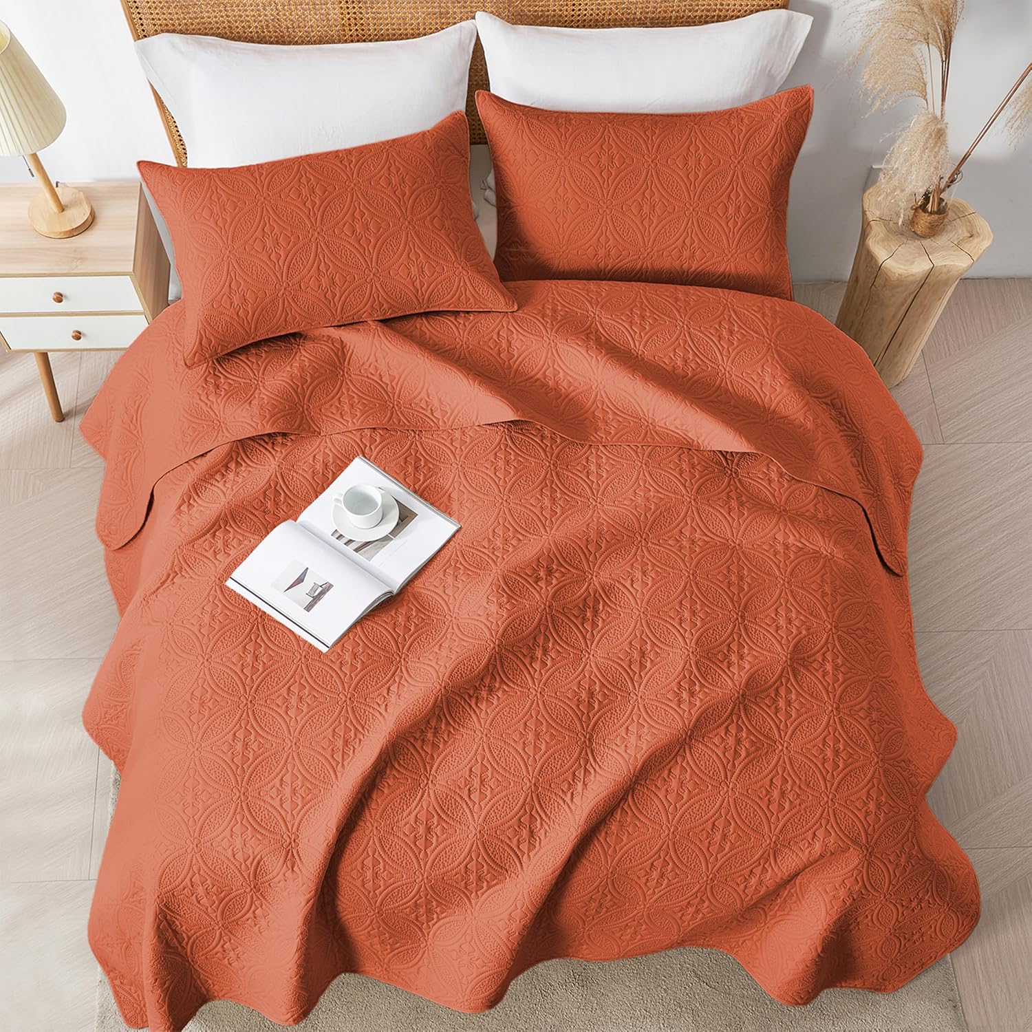 WURUIBO Quilt Set - Burnt Orange Microfiber