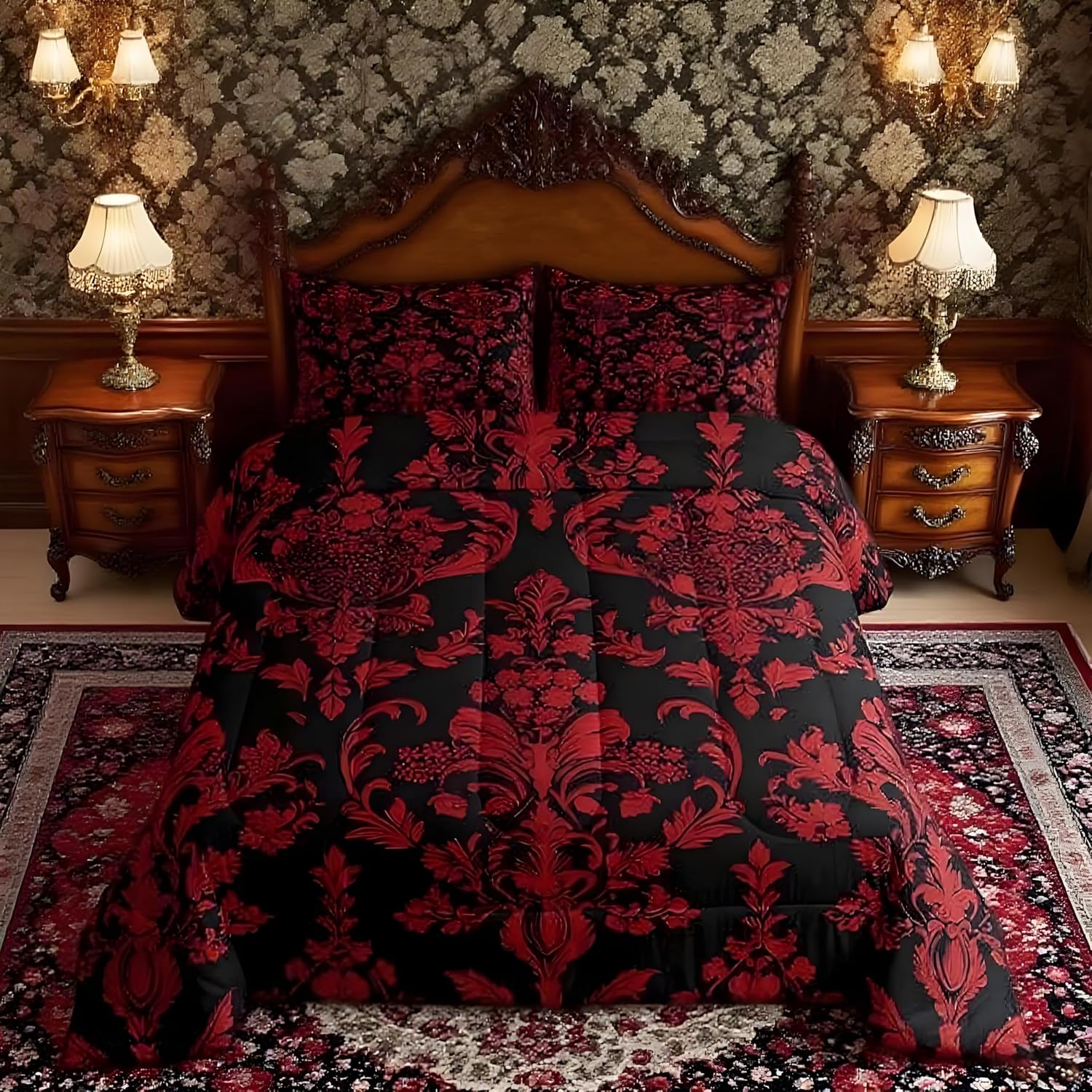 Feelyou King Size Damask Floral Comforter Set