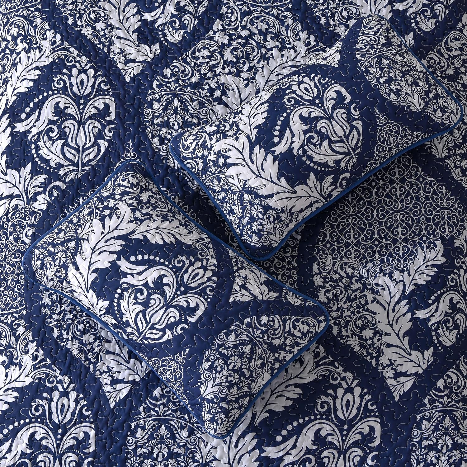 DJY Navy Quilt Set King Size 3 Piece