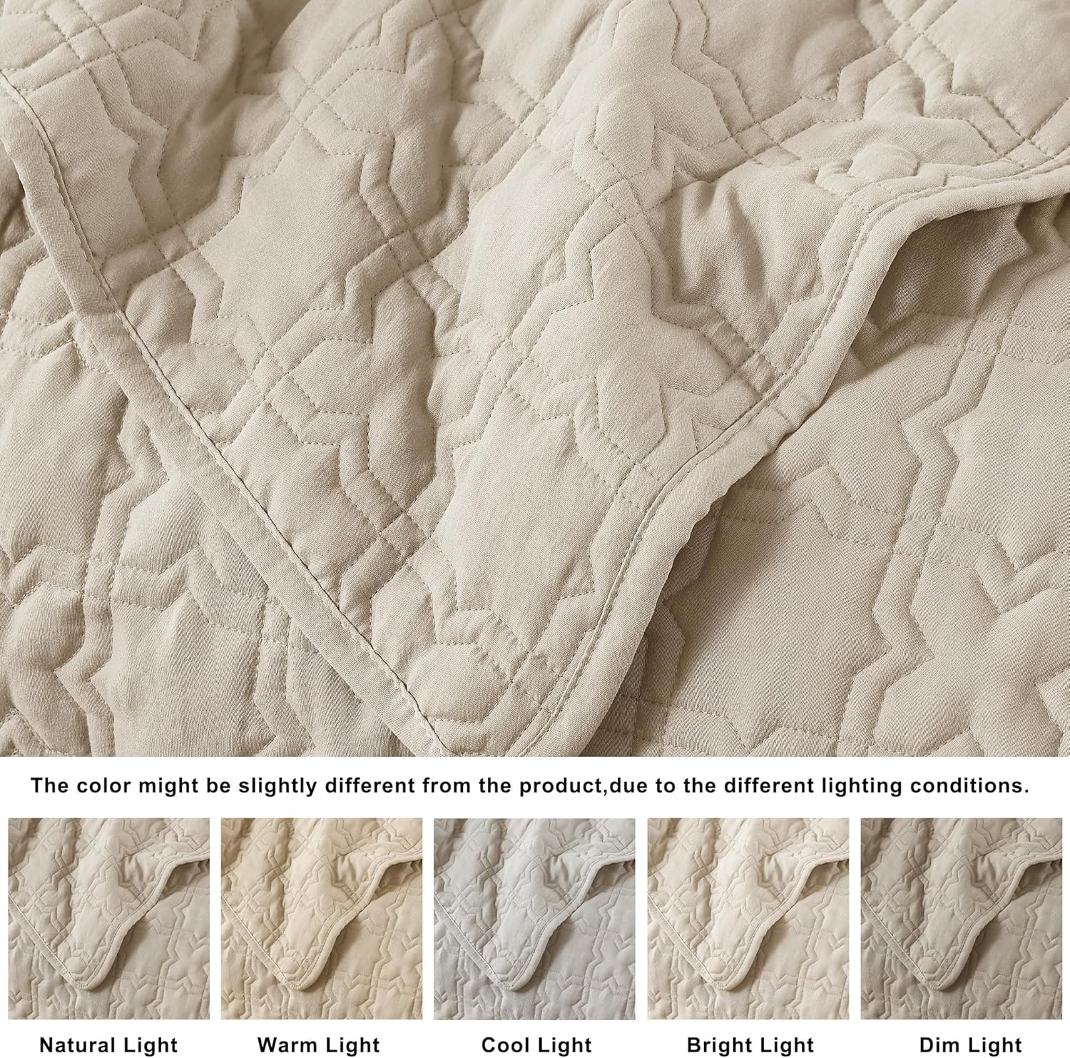 ROARINGWILD Beige King Quilt Bedding Set with Pillow Shams
