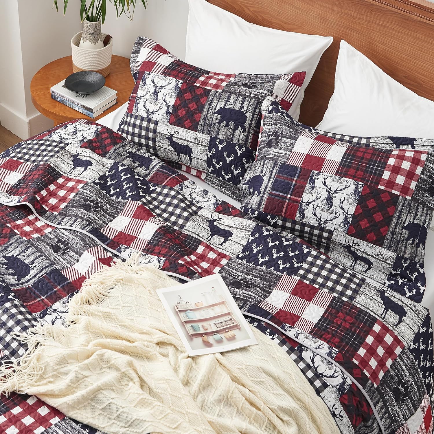 PPOLCA Queen Christmas Cabin Quilt Set 3-Piece Reversible