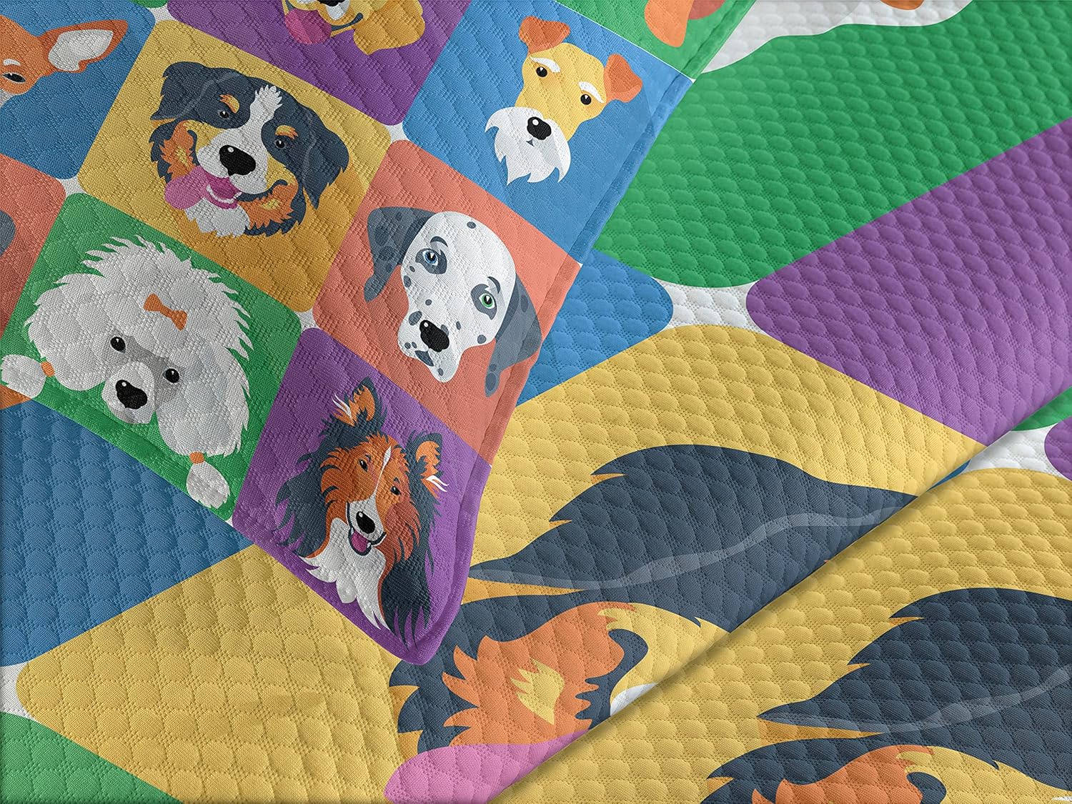 Ambesonne Dog Bedspread Set Twin Size Green Purple
