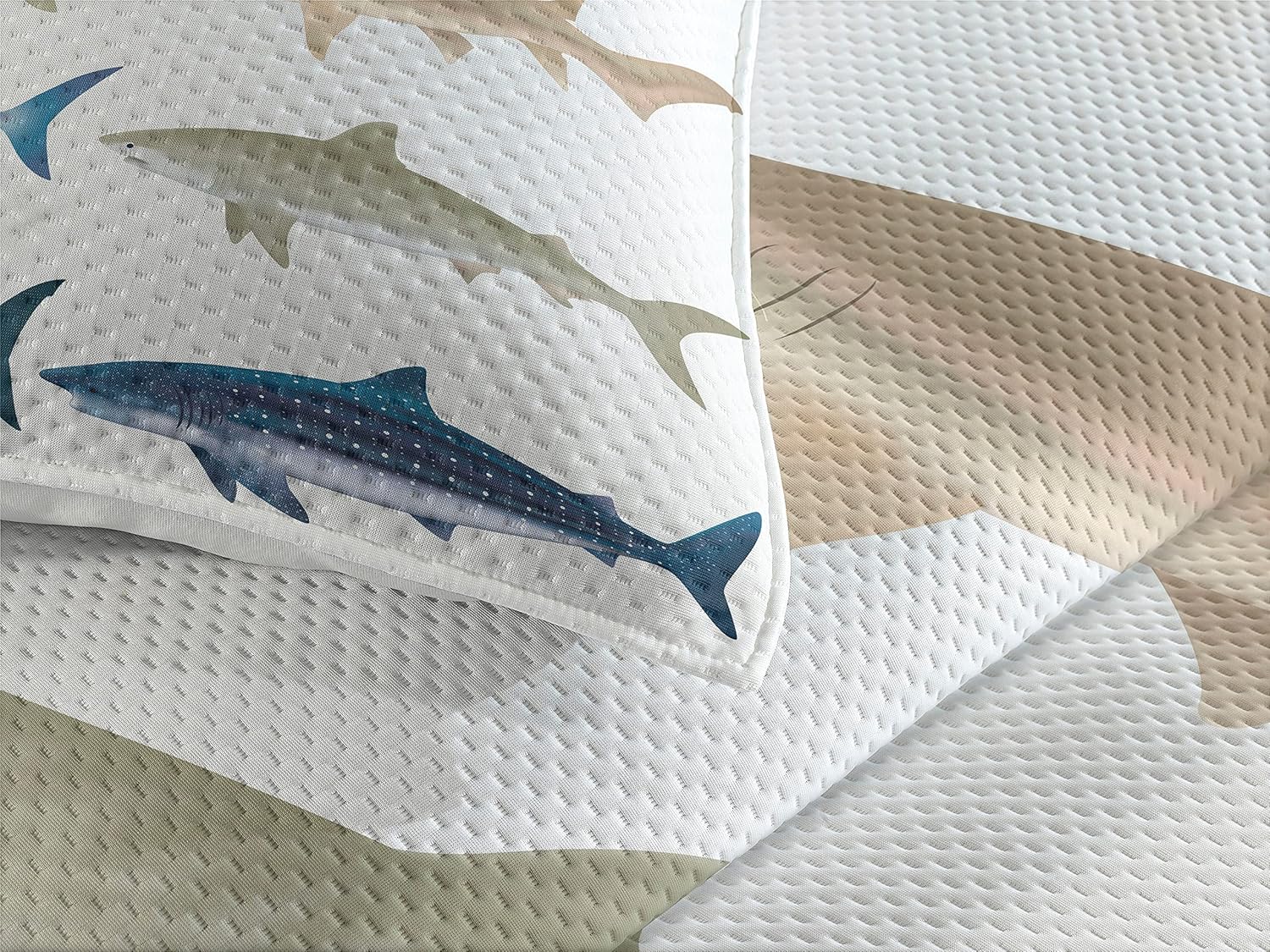 Lunarable Shark Coverlet Set Queen Size Blue Grey 1