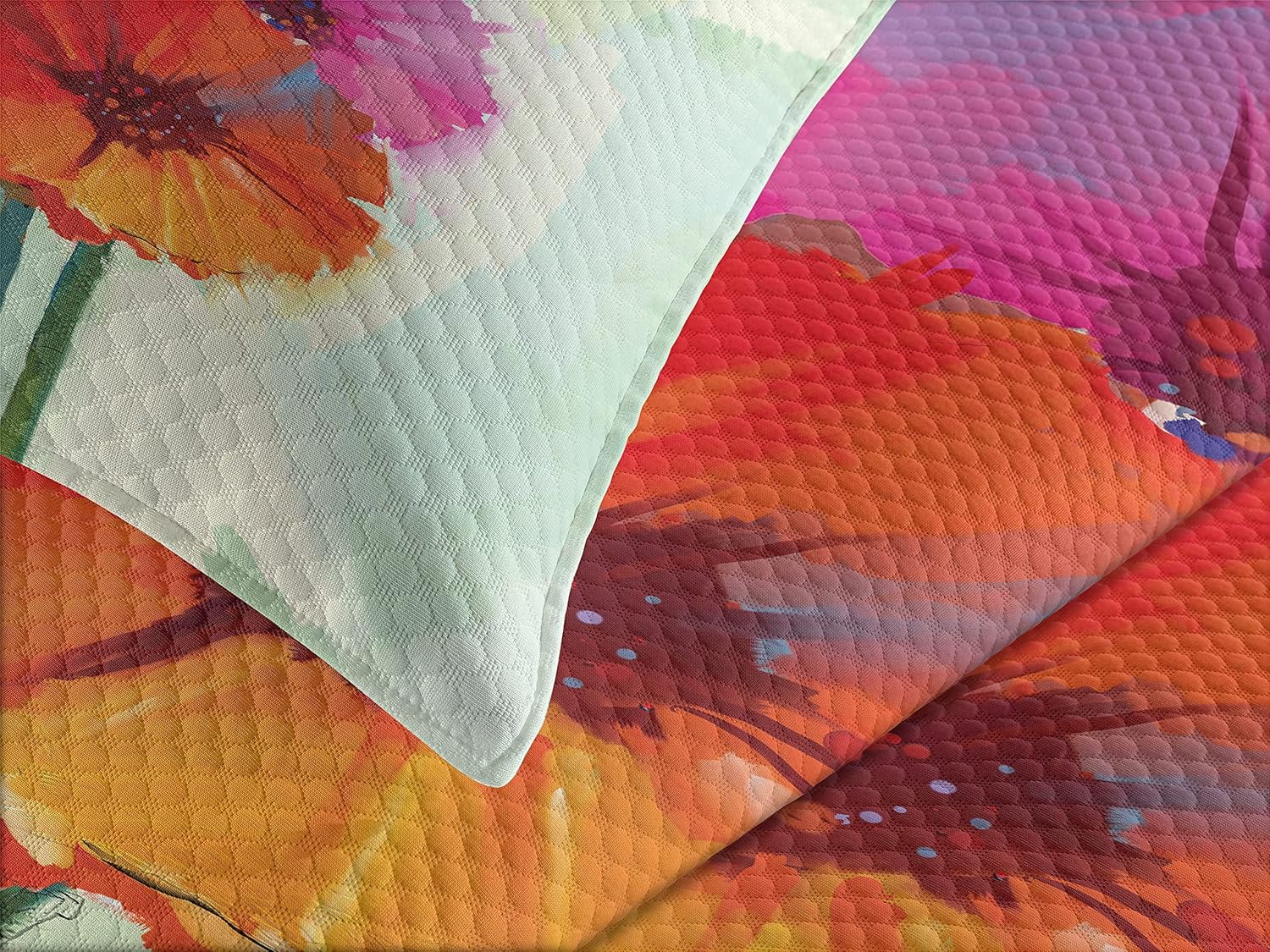 Ambesonne Gerber Daisy Bedspread Set Queen Size Magenta Orange