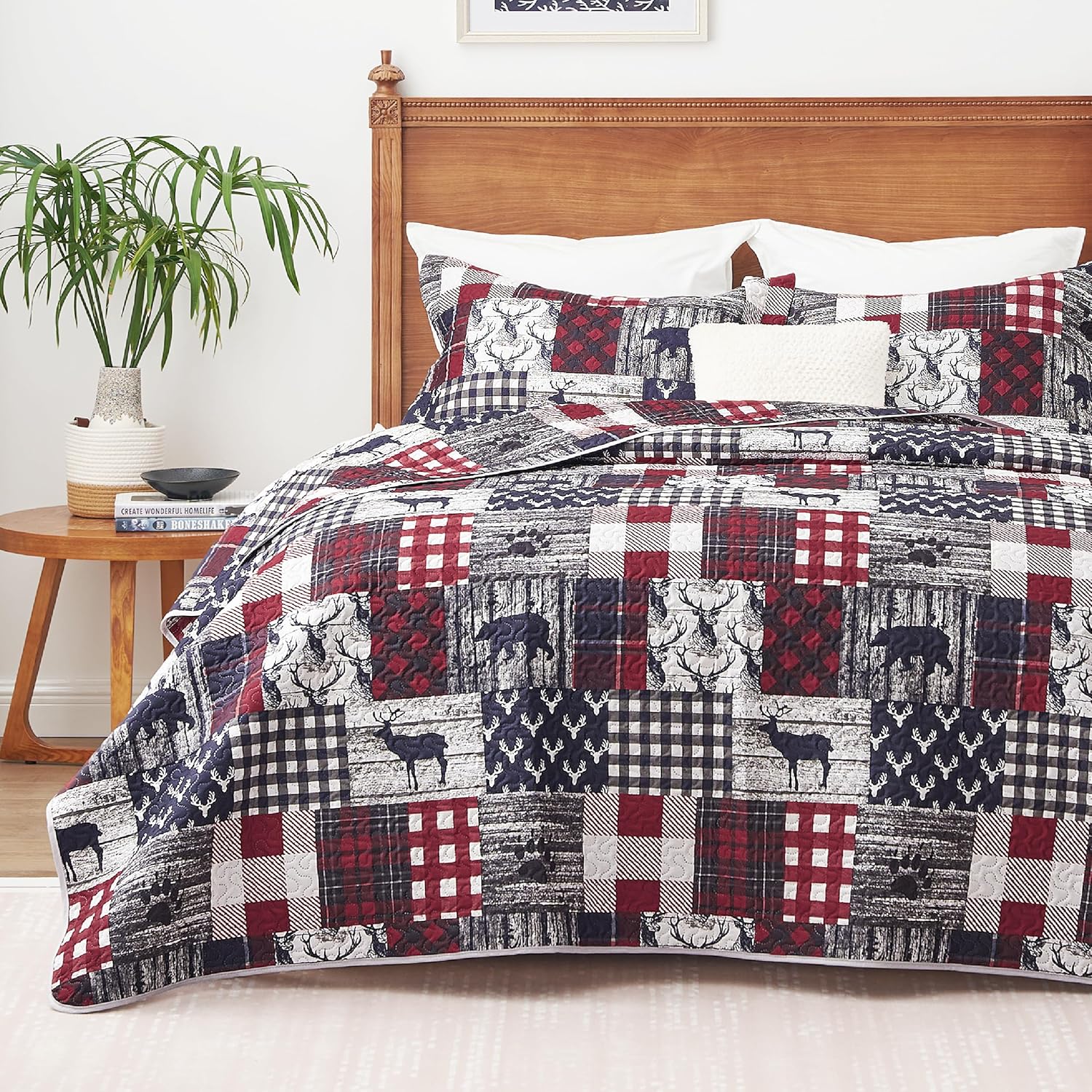 PPOLCA Queen Christmas Cabin Quilt Set 3-Piece Reversible