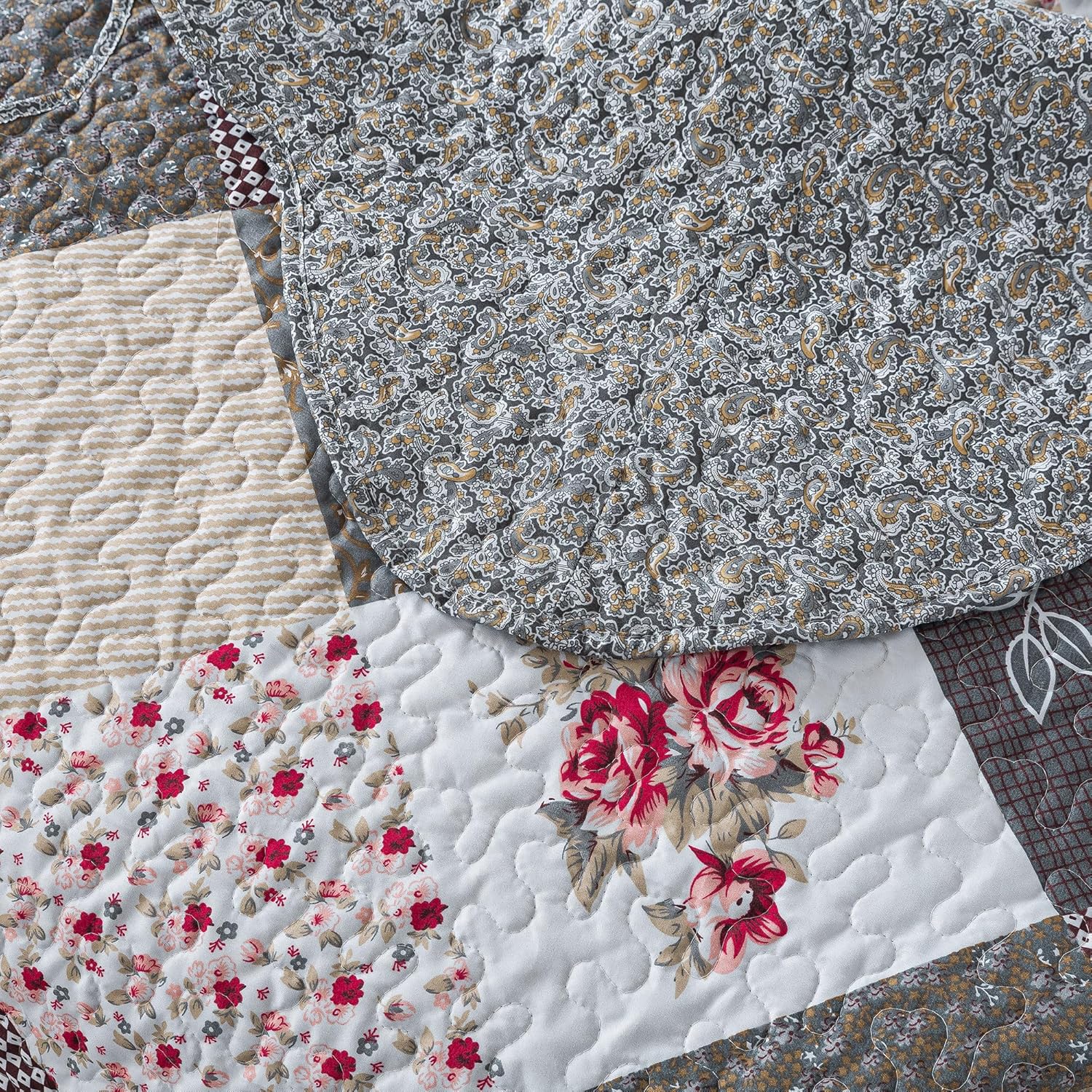 HoneiLife King Quilt Bedding Set - 3 Piece Grey Microfiber Quilt