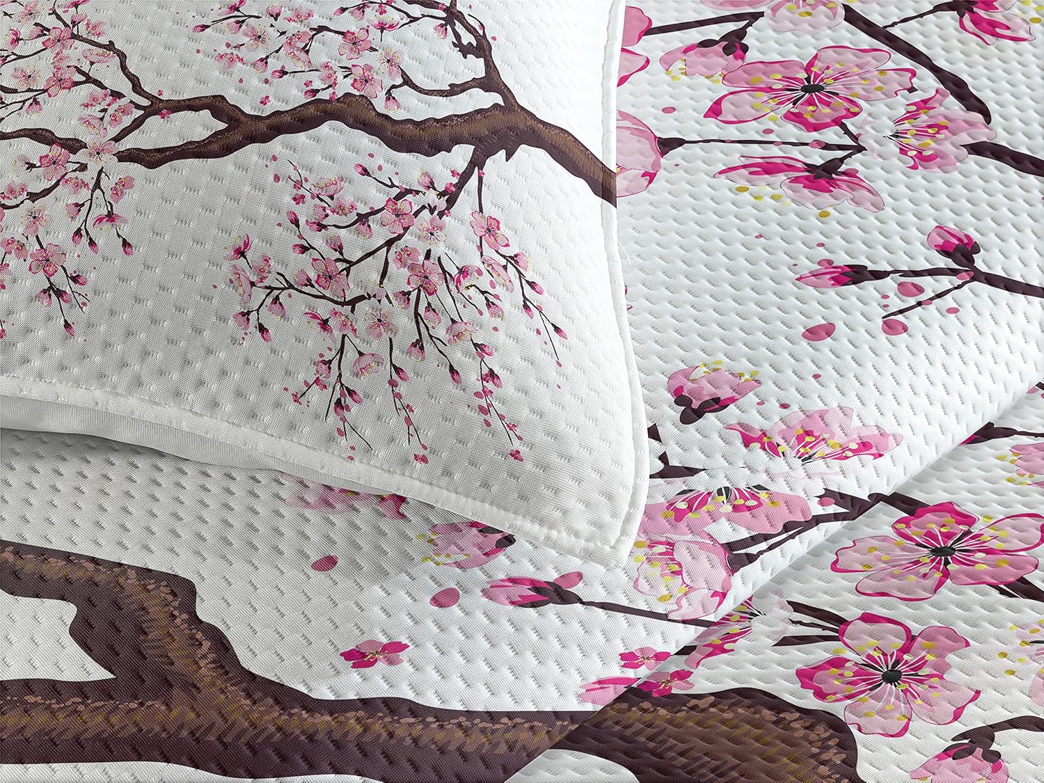 Ambesonne Sakura Tree Bedspread Set Dark Brown 3 Piece