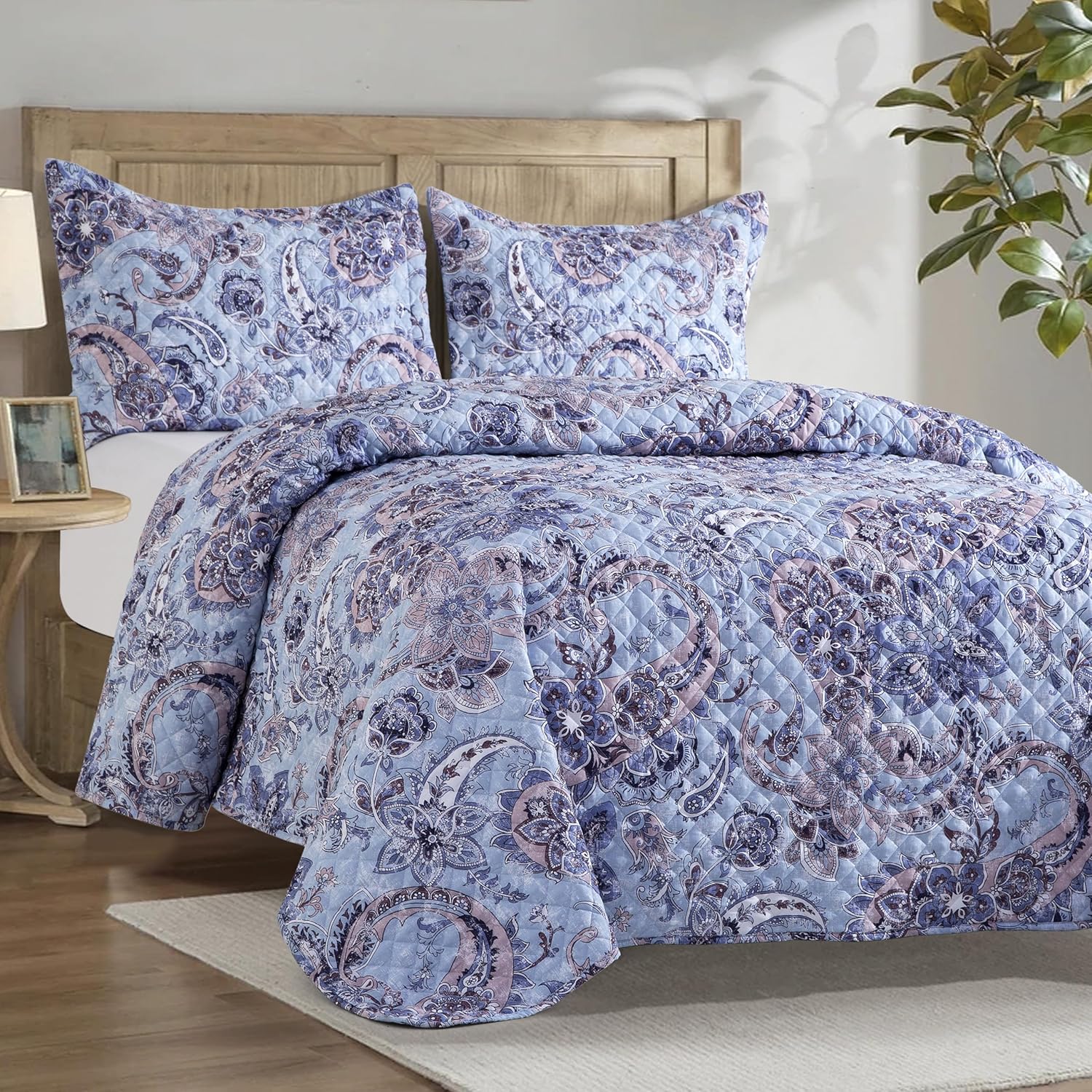 Elegant Comfort 3-Piece Reversible Floral Paisley Bedspread Set