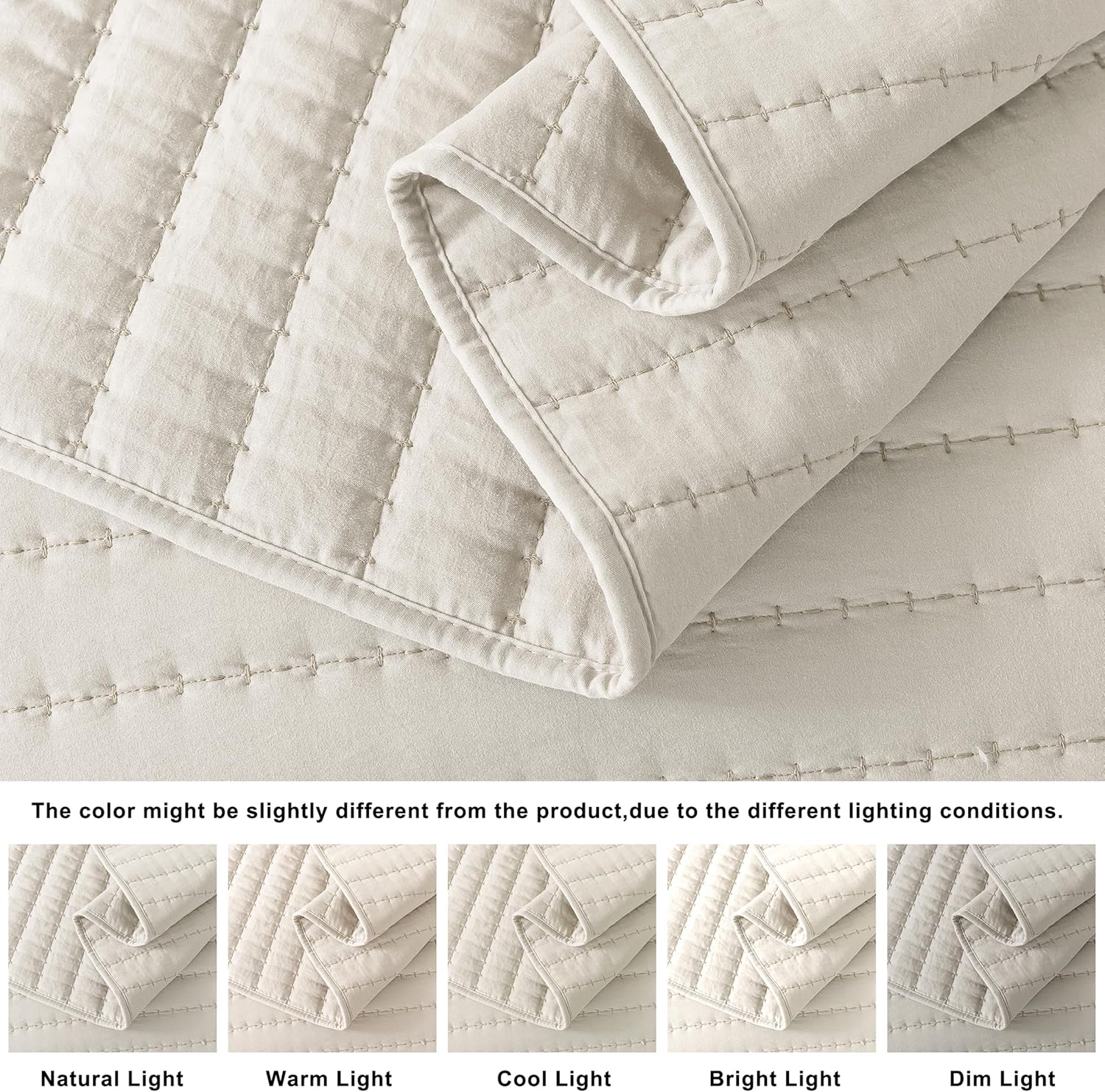 ROARINGWILD Ivory King Quilt Set with 2 Pillow Shams