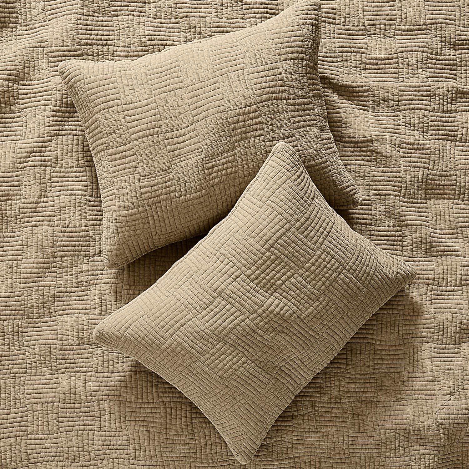 WDCOZY Beige Queen Quilt Set with Down-Alternative Filling