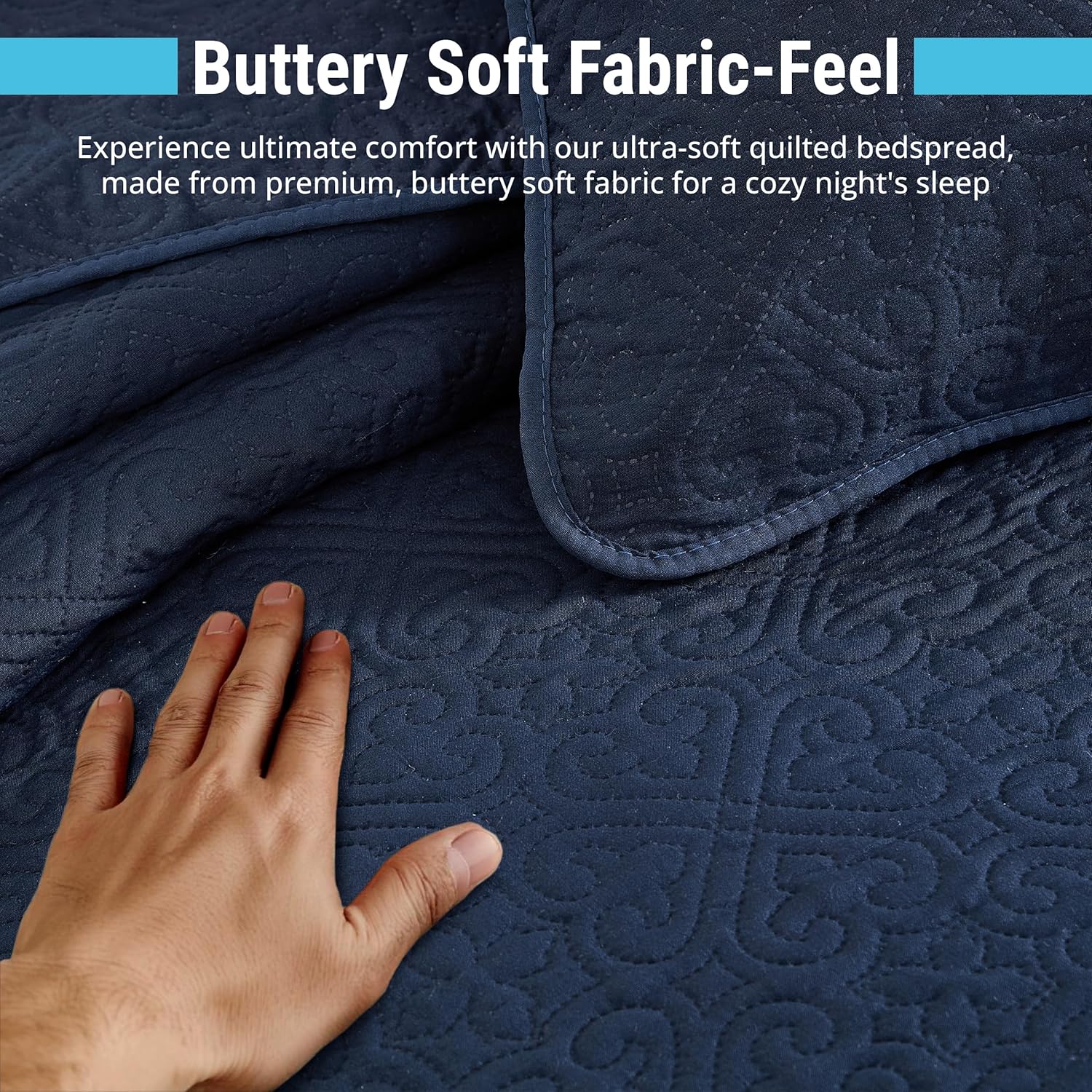 HLCME Lorenzo 3 Piece Quilt Set Navy Blue