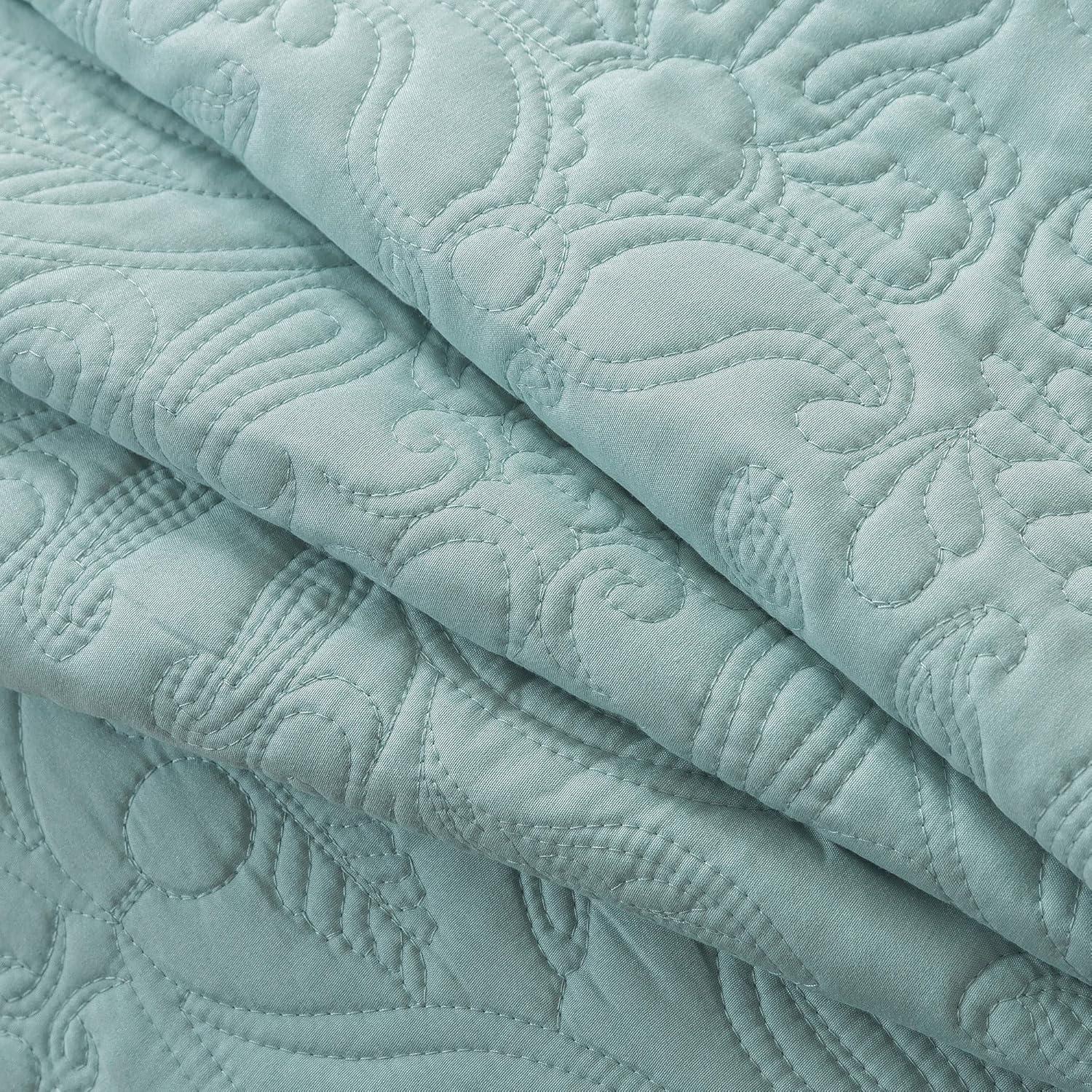 HoneiLife King Quilt Bedding Set - 3 Pieces Silt Green Microfiber Quilt