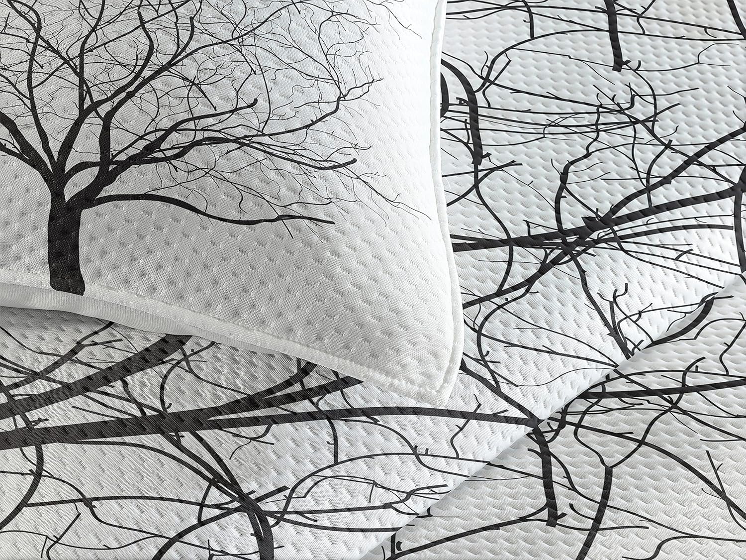 Ambesonne Tree Coverlet Set Charcoal Grey White King Size