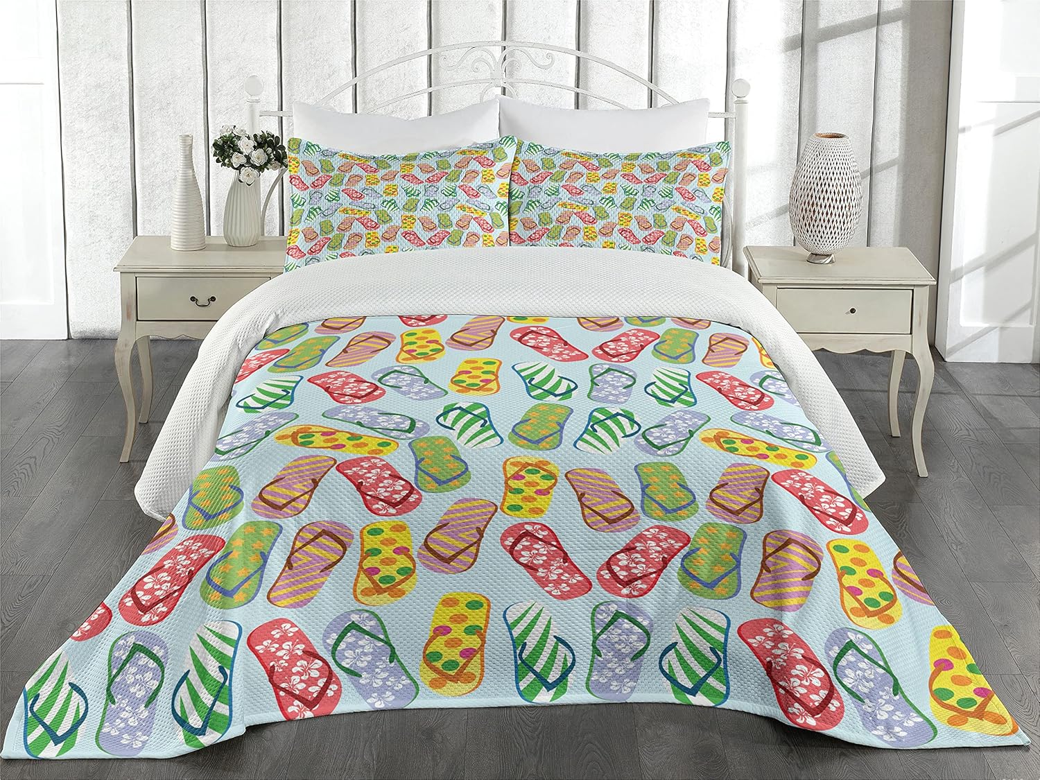 Ambesonne Flip Flop Coverlet Set Twin Size Yellow Blue