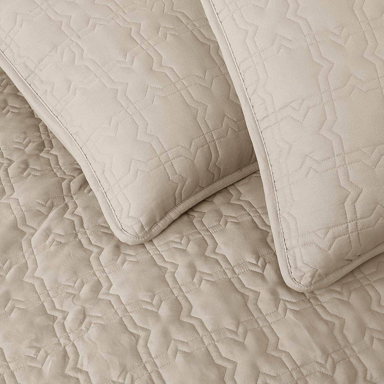 ROARINGWILD Beige King Quilt Bedding Set with Pillow Shams